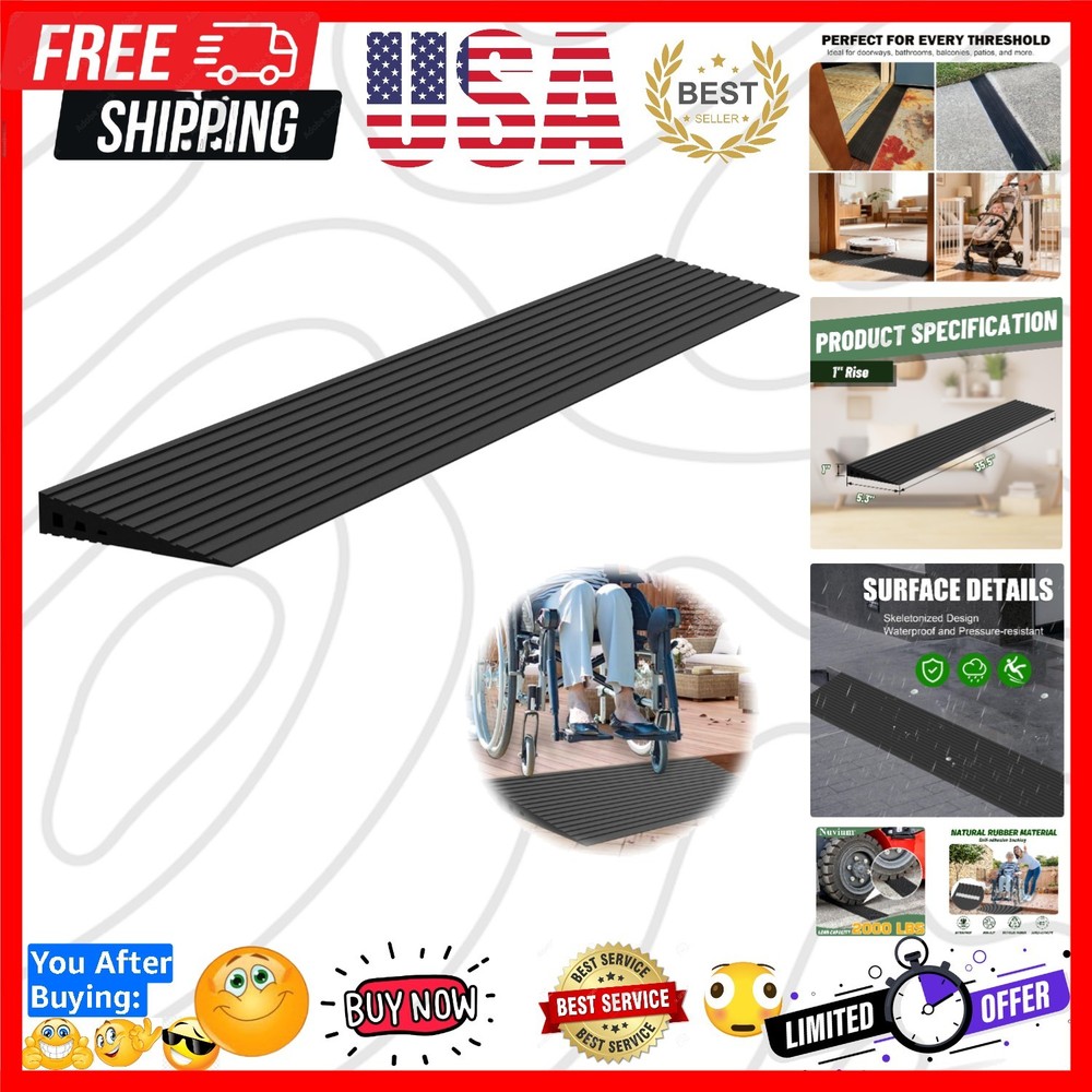 1″ Rise Threshold Ramps for Doorways, 2000 Lbs Load Capacity, 35.5″ Wide Natu…