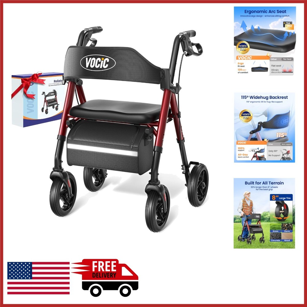 Foldable Rollator Walker for Seniors with 8″ Wheels and Comfortable Backrest