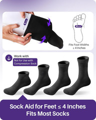 Sock Aid for Putting on Socks, 4″ Foot Width, No Bending | Soft Flexible ABS She