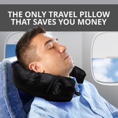 TUBE Travel Neck Pillow Stuffed 5.5″ x 6″ packed in its own pocket, Black