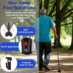 1* Lightweight Foldable Walking Cane W/360° Non-Slip Base&Emergency Alarm