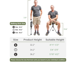 Ta-Da Chair Step2Gold Portable Walking Stick, Cane w Folding Seat – 36.2″- BLUE