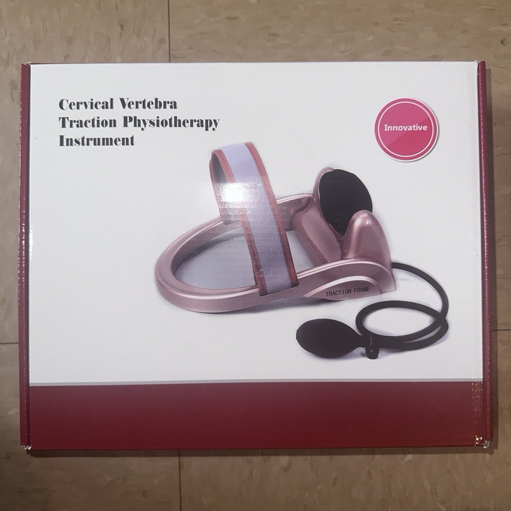 JINGZHUIBAO Adjustable Cervical Neck Traction Device, Pink Plastic Pain Relief