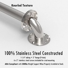 1-1/4 x 16inch Angled Grab Bar for Stud Mount with Knurled Grip, Brushed Nickel