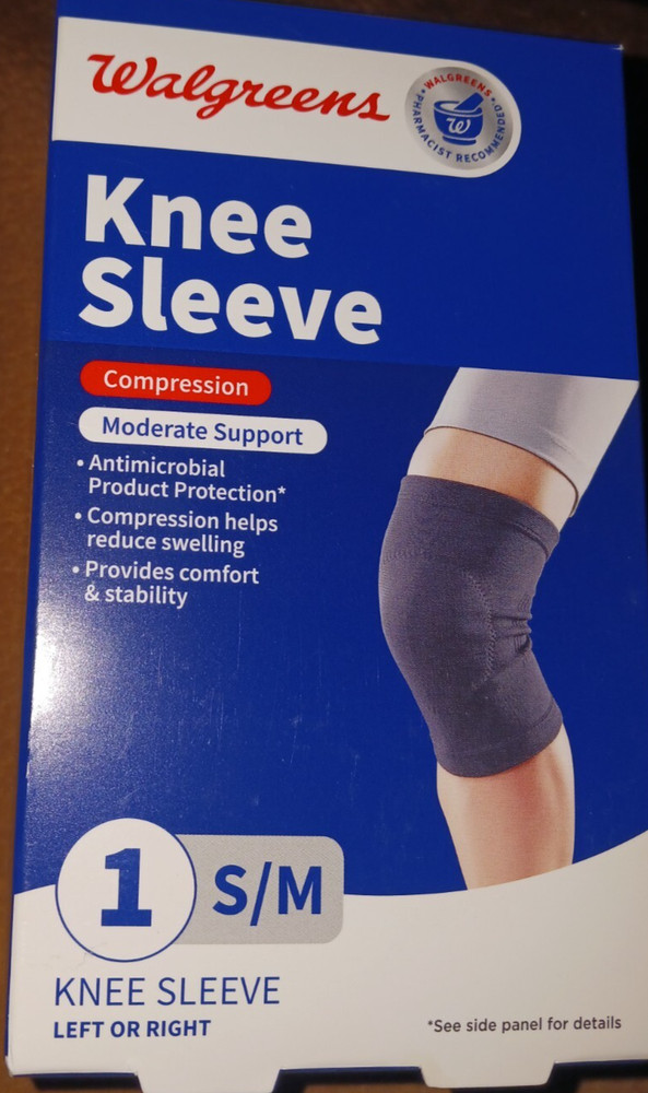 WALGREENS KNEE SLEEVE LEFT OR RIGHT COMPRESSION MODERATE SUPPORT SIZE S/M NIB
