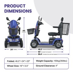 4 Wheel Mobility Scooter 800W All Terrain Electric Scooter Swivel Seat Blue NEW