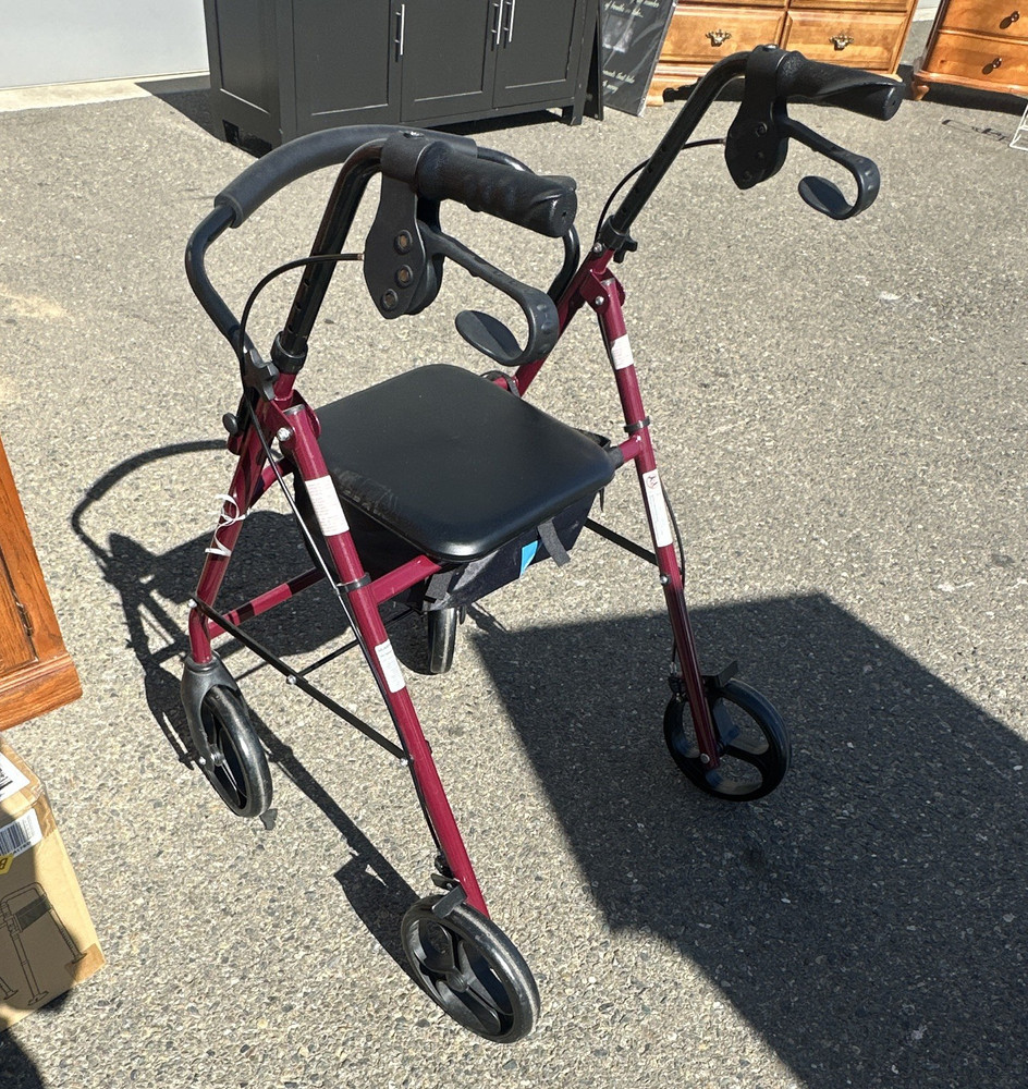 Red 4-Wheel Rollator Walker With Seat for Adults/Seniors, Indoor/Outdoor