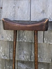 Vintage Handmade Wood Non-Adjustable Crutches Mottled Dark Patina About 48″ Tall