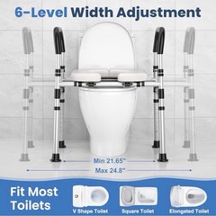 Toilet Seat Riser w/ Handles, Adjustable Height & Width, Supports 400 lbs