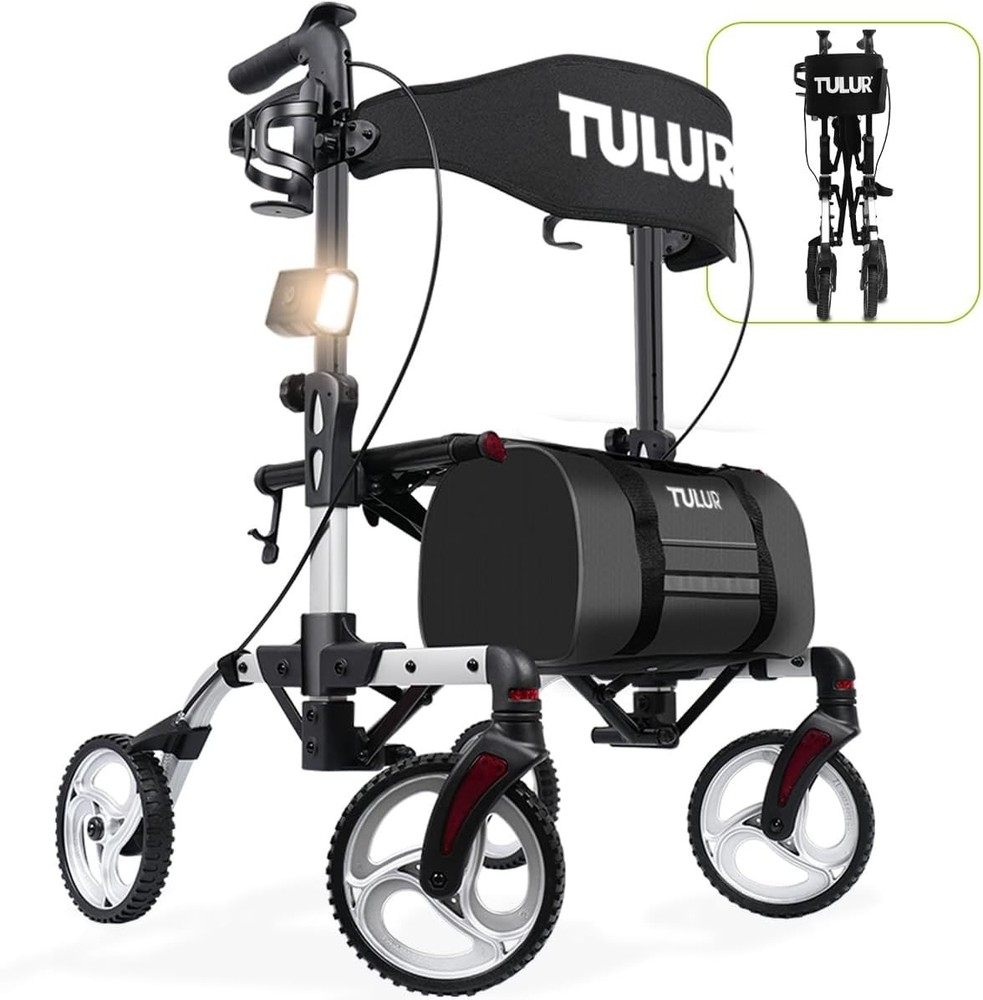TULUR All Terrain Rollator Walker for Seniors w/Seat 8″ Wheels – SILVER 400 LBS