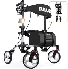 TULUR All Terrain Rollator Walker for Seniors w/Seat 8″ Wheels – SILVER 400 LBS
