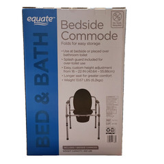 Equate Bedside Commode | Folding, Height Adjustable, Splash Guard | 400 LBS