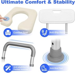 Bedside Commode with Padded Seat & Backrest 3 in 1 , 40 Liners, 6.5QT Bucket