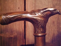 walking cane BRASS EAGLE BODY handle tapered HICKORY wood shaft hard rubber tip