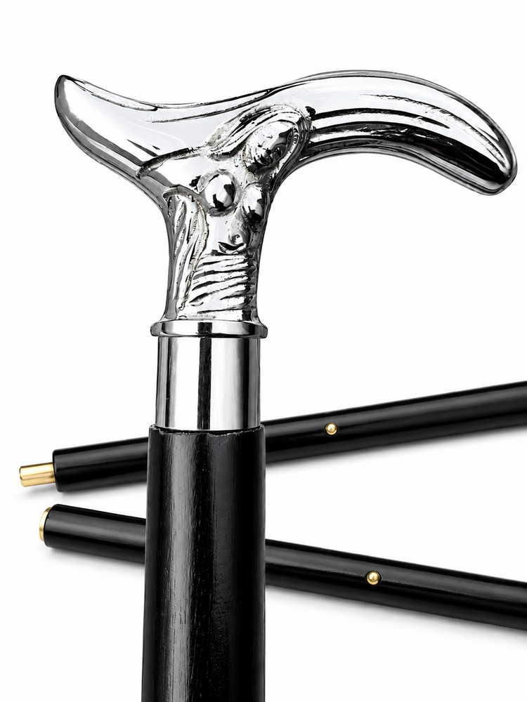 Art Nouveau Walking Cane Silver Lady Handle Black Shaft Vintage Style Gentleman