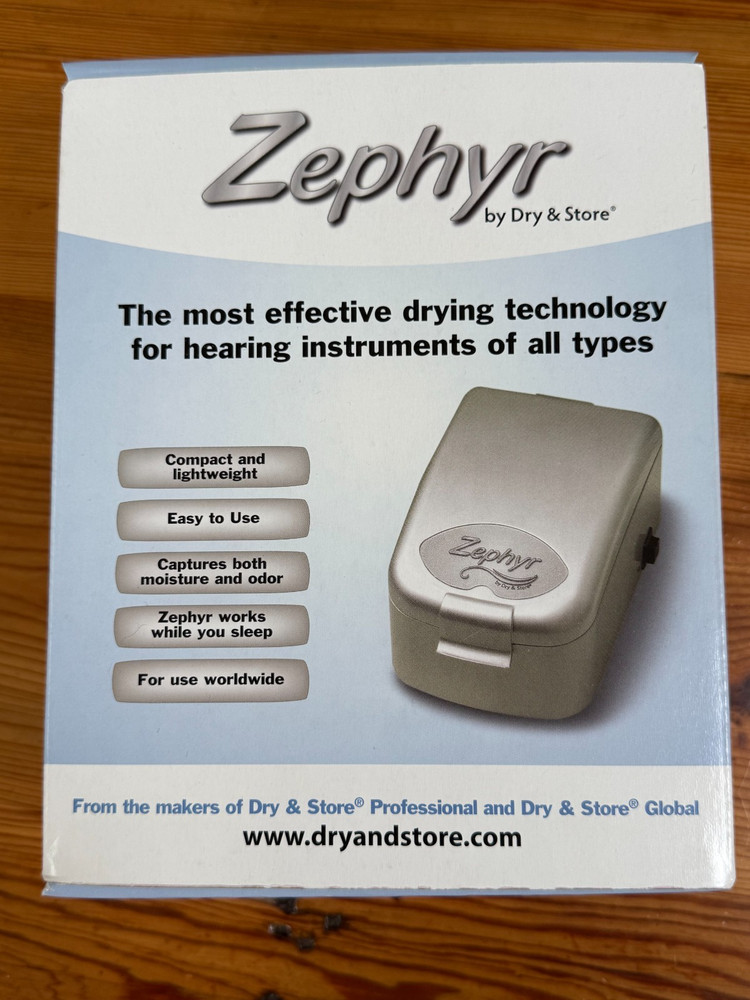 Zephyr by Dry & Store Hearing Aid Dryer NEW w/ Dry Brik Captures Moisture & Odor