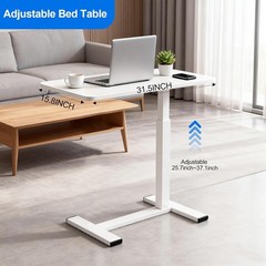 Pneumatic Overbed Table Adjustable C-Shaped Hidden Wheels White 15.8×31.5