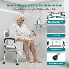 Shower Chair with Removable Arms and Back for Elderly & Disabled, 550 Lbs Shower