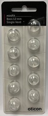 1 Pack Oticon miniFit 12mm Bass Single Vent Domes For Hearing Aids. 10 Total.