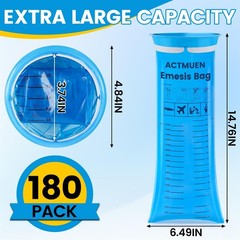 Disposable Vomit Bags 180 Pack – 1000ml Emesis Bags for Travel, Nausea Relief, L