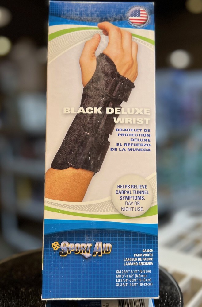 SportAid Black Deluxe Wrist Brace Left Small- Carpal Tunnel & Arthritis Support