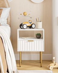 Nightstand,Morden Bedside Table with Gold Frame,Small White Night Stand,End T…