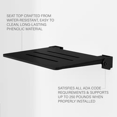 Slimline Folding Wall Mount Shower Bench Seat, Matte Black Seat with Matte Black