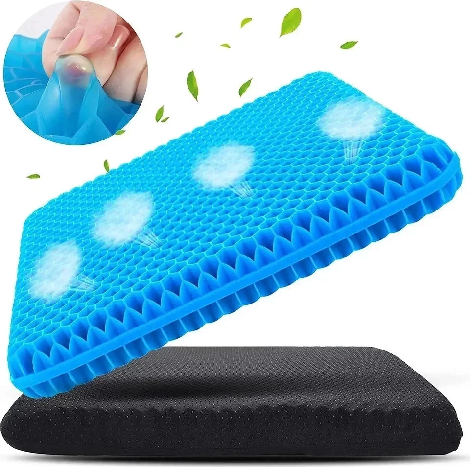 Gel Seat Cushion for Long Sitting, Ergonomic Cooling Pad w/ Non-Slip Cover