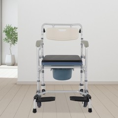 Height Adjustable Commode Chair, Rolling Shower Wheelchair, Versatile Design