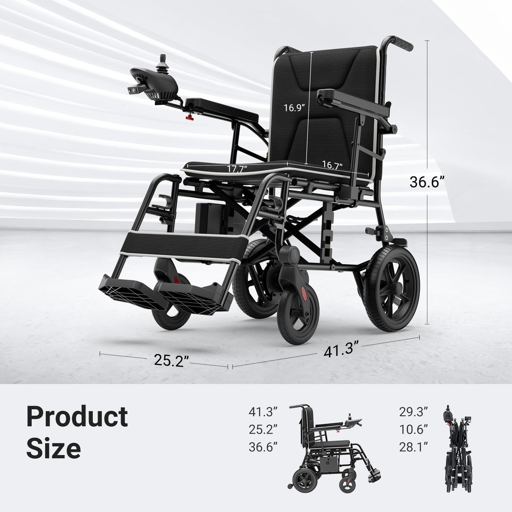 34.3lbs Ultra-Lightweight Electric Power Wheelchair All Terrain Motorized Wheels