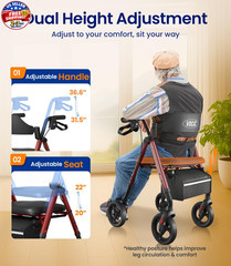 Walkers for Seniors, Z21 Rollator Walker with Seat Supports 350lb, 8″ Big Wheels