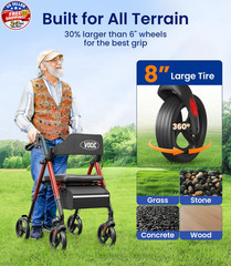 Walkers for Seniors, Z21 Rollator Walker with Seat Supports 350lb, 8″ Big Wheels