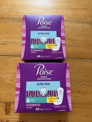 2-Poise Ultra Thin Incontinence & Postpartum Pads-Bladder Leaks, 3 Drop Light-48