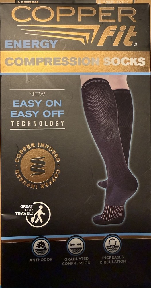 Copper Fit Energy Compression Knee High Socks 1 Pair Size L/XL Black