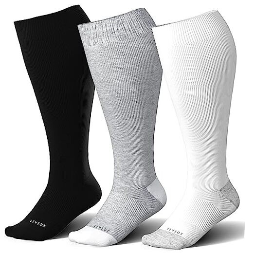 Wide Calf Compression Socks for Women&Men XX-Large 3 Pair-black/White/Grey