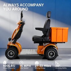1000W 4-Wheel Heavy Duty Seniors Mobility Scooter 48V 20Ah 15 mph 33 Miles 500lb