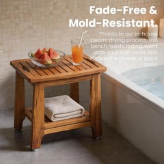 18″ Standard Teak Shower Bench with Shelf & Handle – Waterproof
