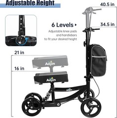Aojin Knee Scooter Steerable Portable Walker 8″ Front Wheels Senior 300lb Black