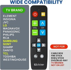 Big Button TV Remote for Seniors Universal Compatibility Easy to Use Black