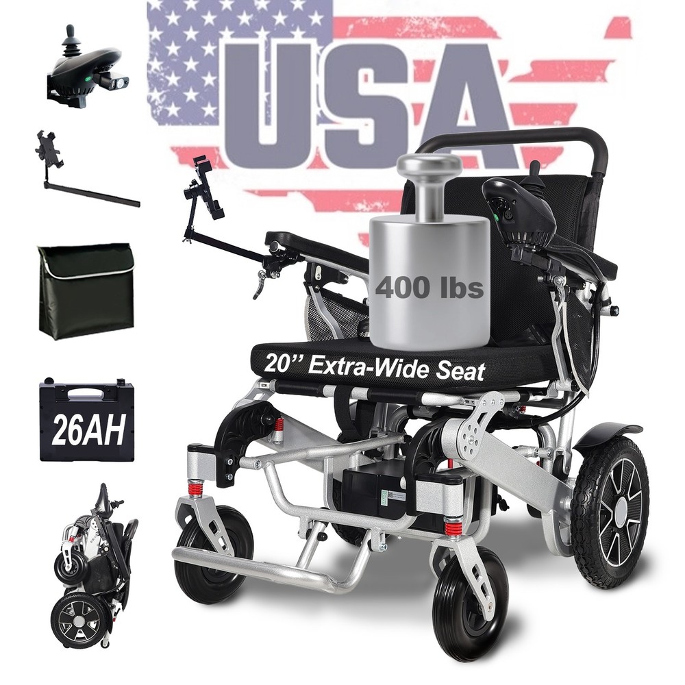 20″ Wide Seat Electric Wheelchair 700W Motor 400 lbs Weight Capacity All Terrain