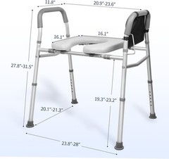 Toilet Safety Frame Raised Padded Seat w Handles Adjustable for Elderly Disabled