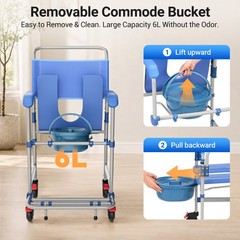 4-in-1 Bedside Commode Wheelchair Rolling Shower Chair Toilet Seat 330lb