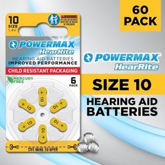 Size 10 Hearing Aid Batteries, 60 Count Long-Lasting Battery Pack, Yellow Lon…