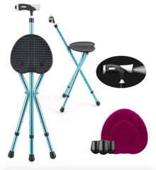GoPlus Walking Cane Folding Seat Aluminum Alloy Crutch Chair With Light