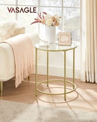 Vasagle Round Side Tables Set Of 2 Glass End Tables Metal Frame Gold Coffee