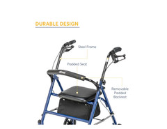Drive Medical Four Wheel Rollator Rolling Walker with Fold Up Removable Back Sup