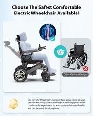 30 Miles Reclining Electric Wheelchair for Adults with Headrest, Silver