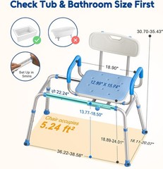 Sliding Shower Chair w/ Extra-Wide 360° Swivel Seat 330lbs Tub Transfer Bench