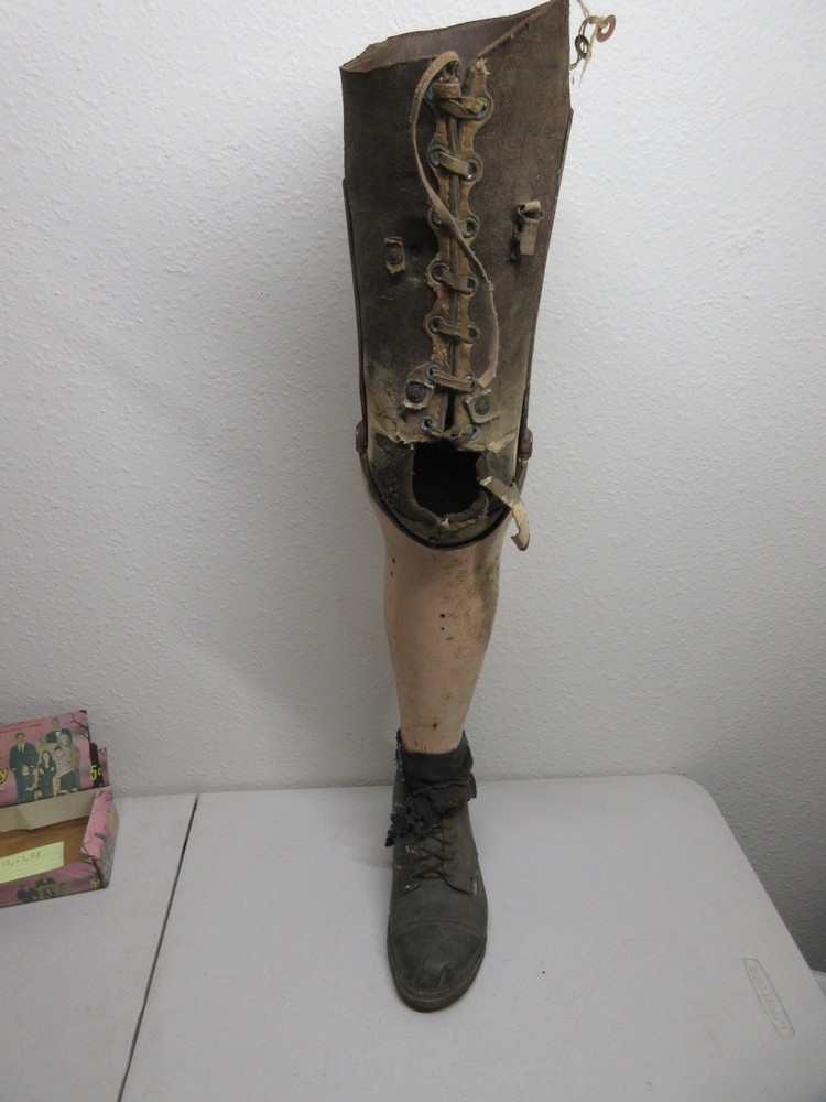 Vintage Adult Prosthetic Left Leg Made of Wood & Leather – Old Loggers Leg