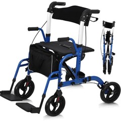 Ⓜ️Walker Wheelchair Combo Foldable Aluminum Rollator with Footrests for Seniors
